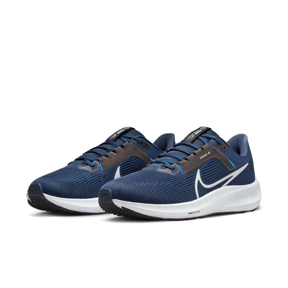 A pair of Nike Men's Air Zoom Pegasus 40 Running Shoes in the MIDNIGHT NAVY/PURE PLATINUM-BLACK colourway (7944370815138)