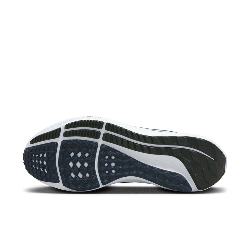 Outsole of the left shoe from a pair of Nike Men's Air Zoom Pegasus 40 Running Shoes in the MIDNIGHT NAVY/PURE PLATINUM-BLACK colourway (7944370815138)
