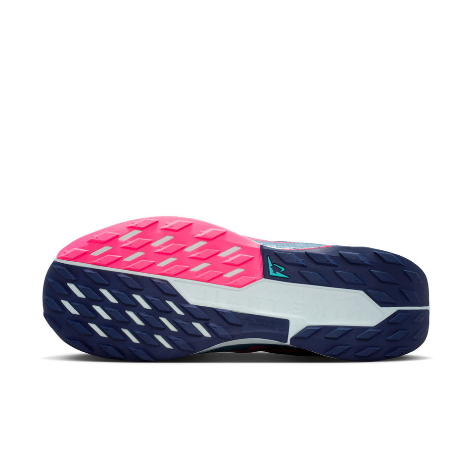 The outsole of the left shoe from a pair of Nike Men's Pegasus Trail 5 Trail Running Shoes in the Midnight Navy/Hyper Pink-Dusty Cactus colourway.