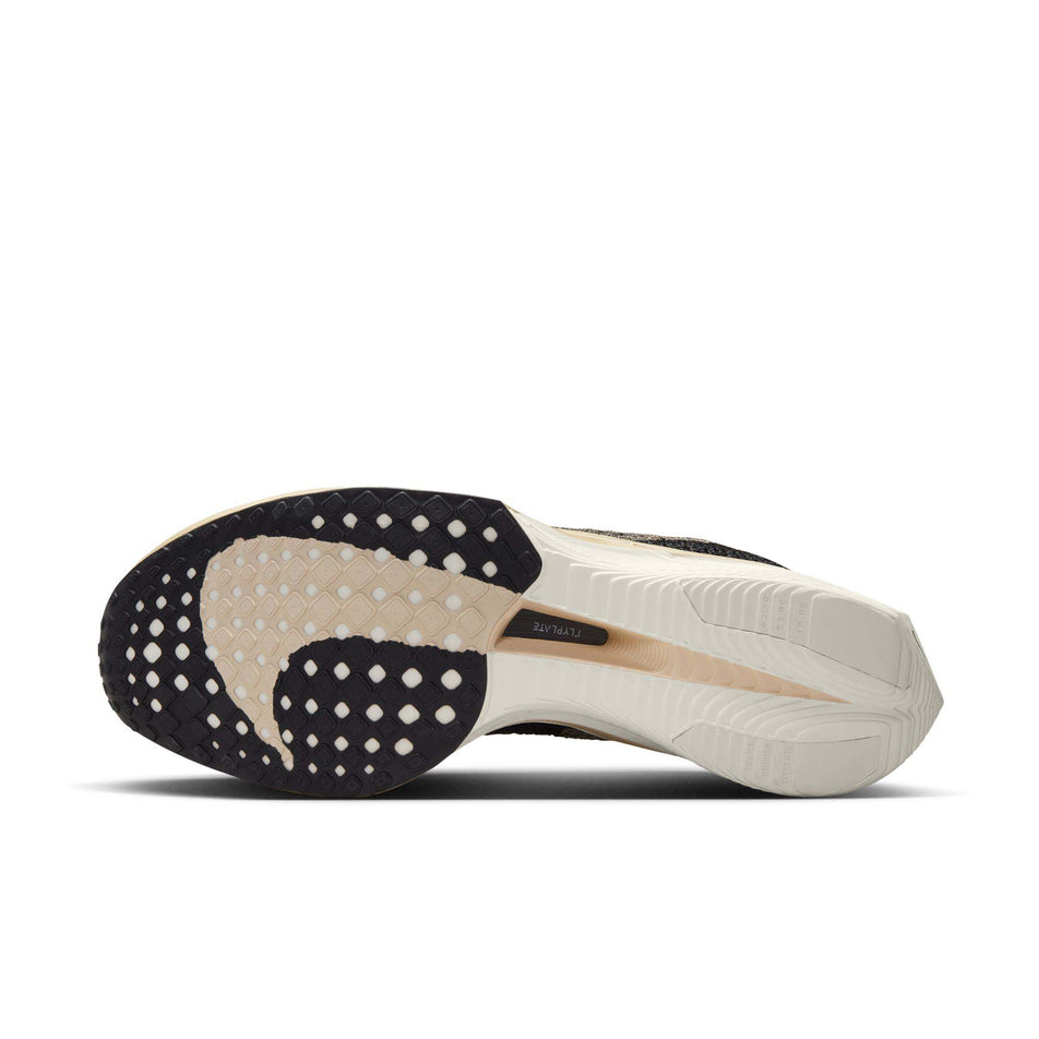 Outsole of the left shoe from a pair of Nike Men's Vaporfly 3 Road Racing Shoes in the Black/Mtlc Gold Grain-Black-Oatmeal colourway (8048741220514)