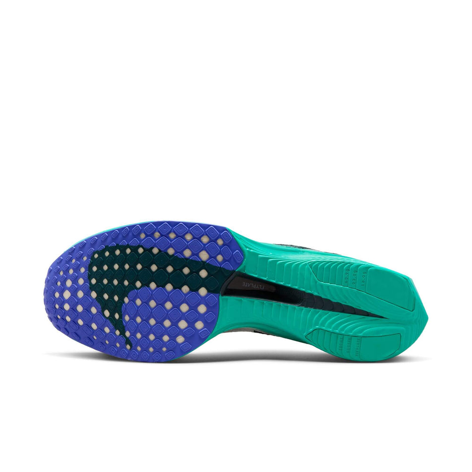 Outsole of the left shoe from a pair of Nike Men's Vaporfly 3 Road Racing Shoes in the White/Deep Jungle-Jade Ice-Clear Jade colourway (8029386997922)