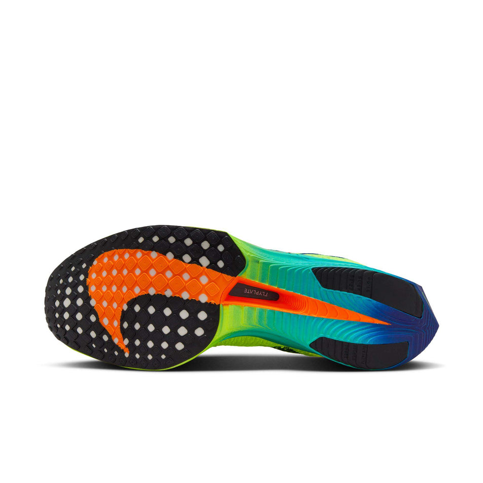 Outsole of the left shoe from a pair of Nike Men's Vaporfly 3 Road Racing Shoes in the Volt/Black-Scream Green-Barely Volt colourway (8185960988834)