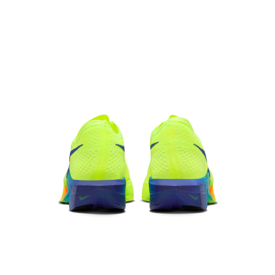 The back of a pair of Nike Women's Vaporfly 3 Road Racing Shoes in the Volt/Black-Scream Green-Barely Volt colourway (8185985925282)