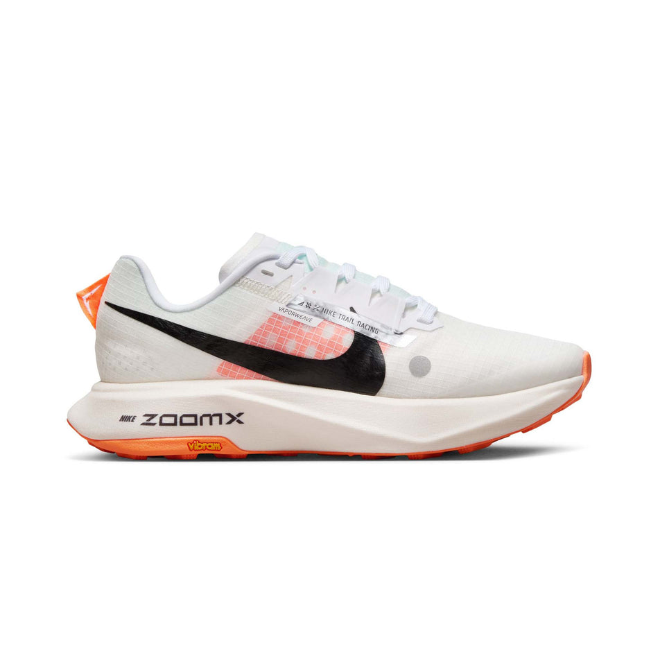 Lateral side of the right shoe from a pair of Nike Women's Ultrafly Trail Running Shoes in the White/Black-Total Orange-Pale Ivory colourway   (7995936637090)