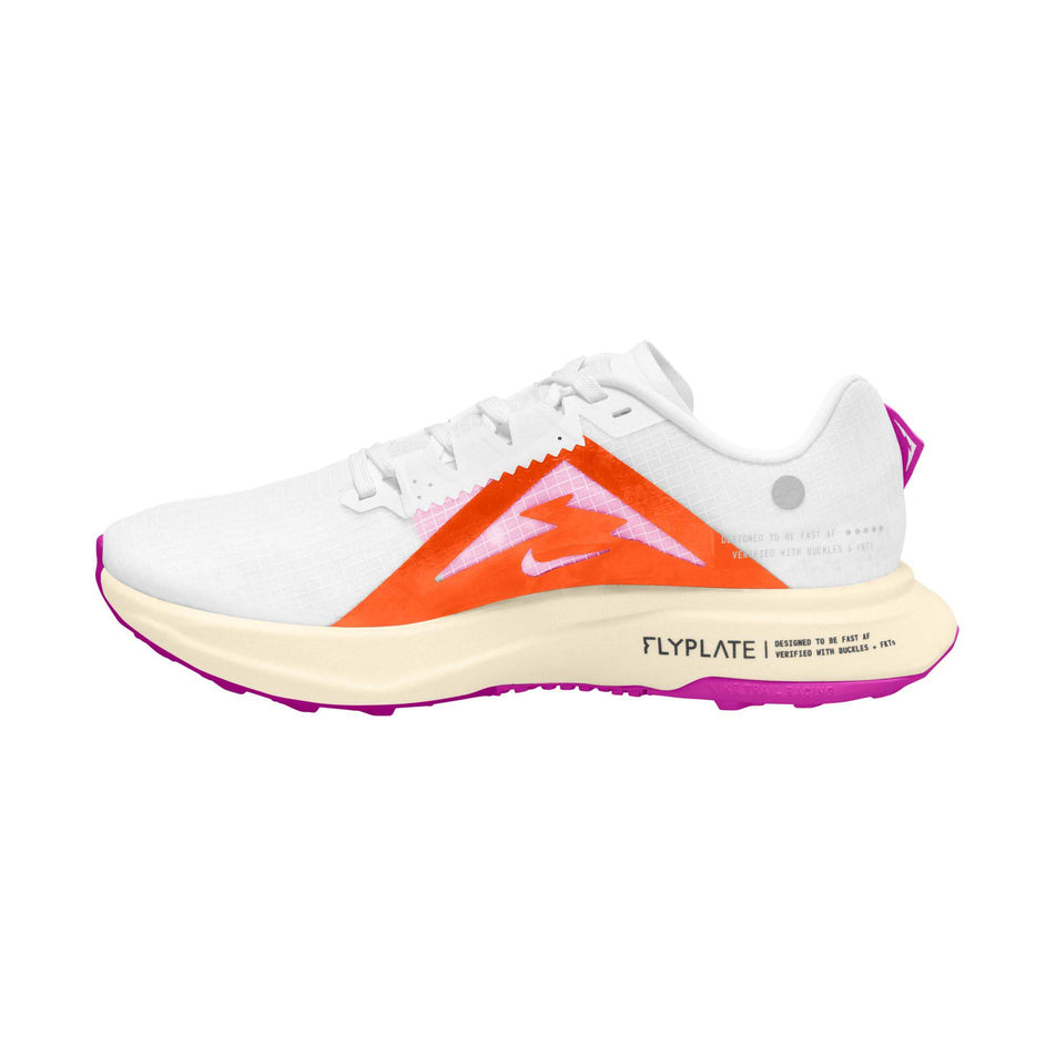 Medial side of the right shoe from a pair of Nike Women's Ultrafly Trail Running Shoes in the White/Deep Jungle-Safety Orange colourway (8072681029794)