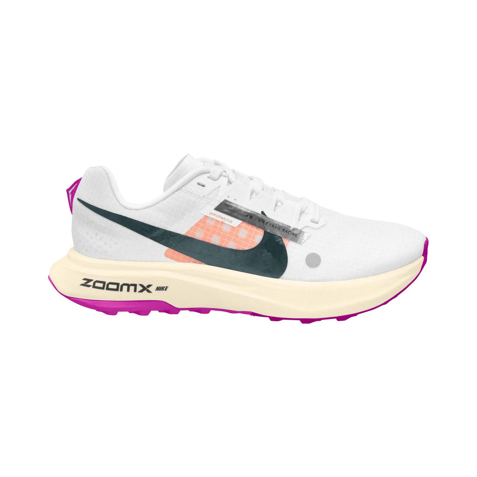 Lateral side of the right shoe from a pair of Nike Women's Ultrafly Trail Running Shoes in the White/Deep Jungle-Safety Orange colourway (8072681029794)