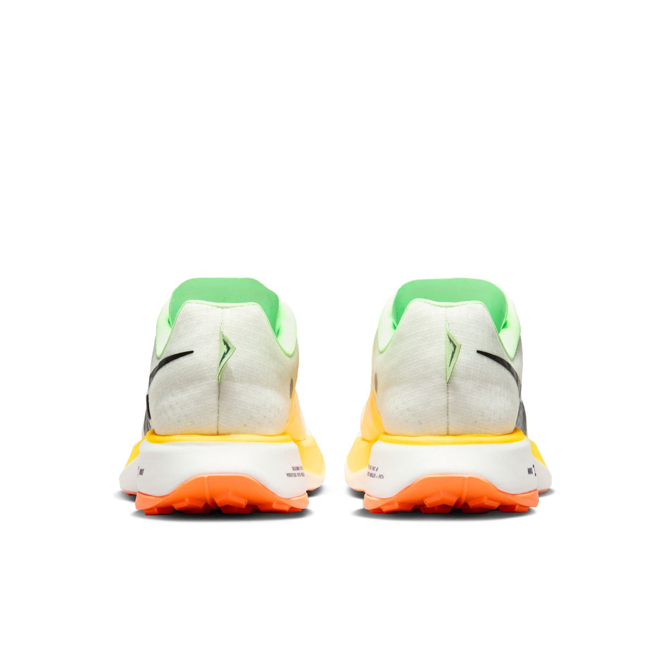 The back of a pair of Nike Women's Ultrafly Trail Racing Shoes in the Summit White/Black-Vapor Green colourway (8185990840482)