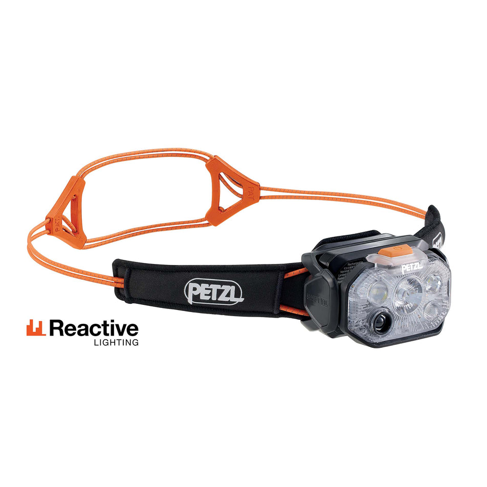 The Petzl SWIFT® RL Head Torch in the Black/Orange colourway.