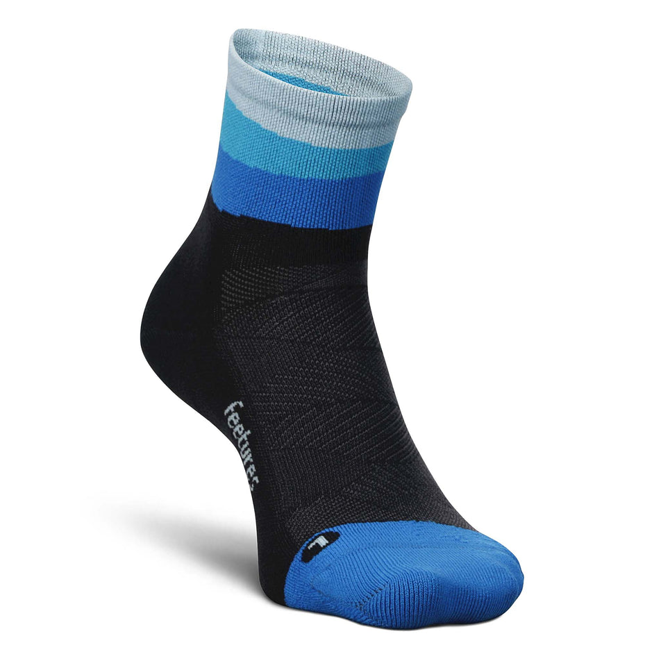 Medial-front side of the left sock from a pair of Feetures Unisex Elite Light Cushion Quarter running socks in the Oceanic Ascent colourway (8149383348386)