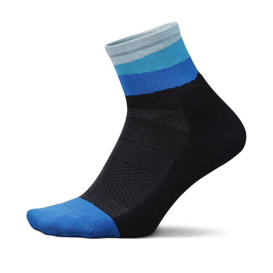 Lateral side of the left sock from a pair of Feetures Unisex Elite Light Cushion Quarter running socks in the Oceanic Ascent colourway (8149383348386)