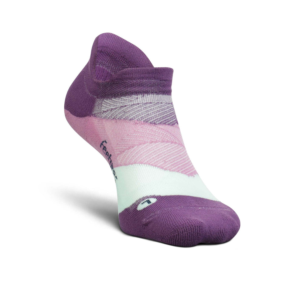 A left sock from a pair of Feetures Unisex Elite Light Cushion No Show Tab Socks in the Peak Purple colourway (8025129812130)
