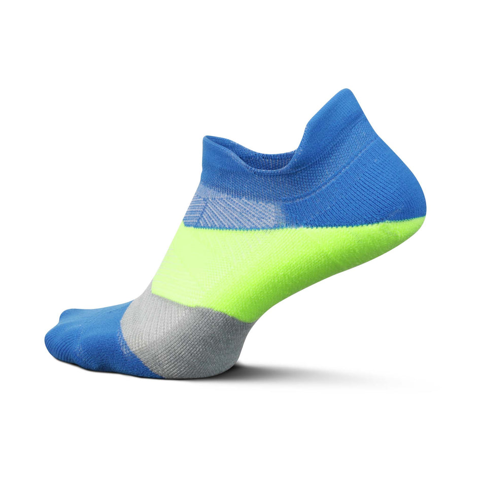 Lateral side of the left sock from a pair of Feetures Elite Light Cushion No Show Tab Running Socks in the Boulder Blue colourway (8025140166818)