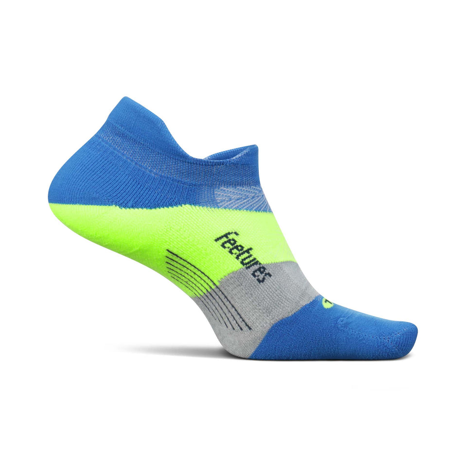 Medial side of the left sock from a pair of Feetures Elite Light Cushion No Show Tab Running Socks in the Boulder Blue colourway (8025140166818)