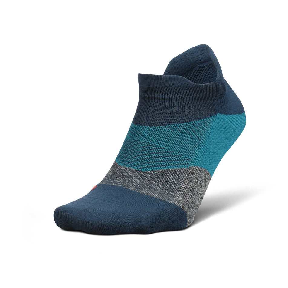 Lateral side of the left sock from a pair of Feetures Unisex Elite Light Cushion No Show Tab Running Socks in the Trek Teal colourway (8025178833058)