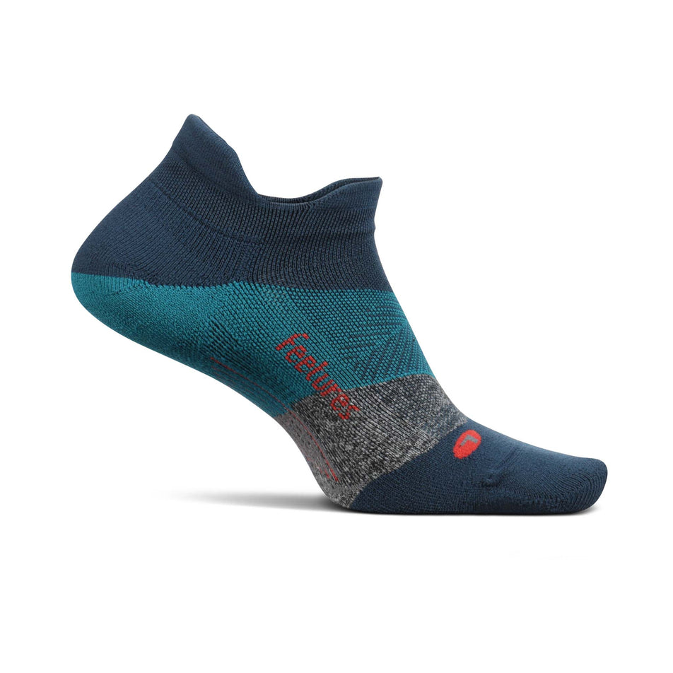 Medial side of the left sock from a pair of Feetures Unisex Elite Light Cushion No Show Tab Running Socks in the Trek Teal colourway (8025178833058)