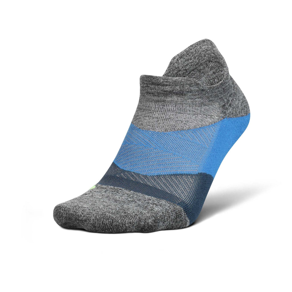 Lateral side of the left sock from a pair of Feetures Unisex Elite Light Cushion No Show Tab Running Socks in the Gravity Gray colourway (8025166479522)