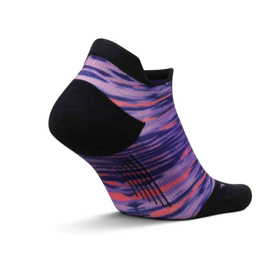 Lateral underside of the left sock from a pair of Feetures Unisex Elite Light Cushion No Show Tab Running Socks in the Reflection Purple colourway (8135781810338)