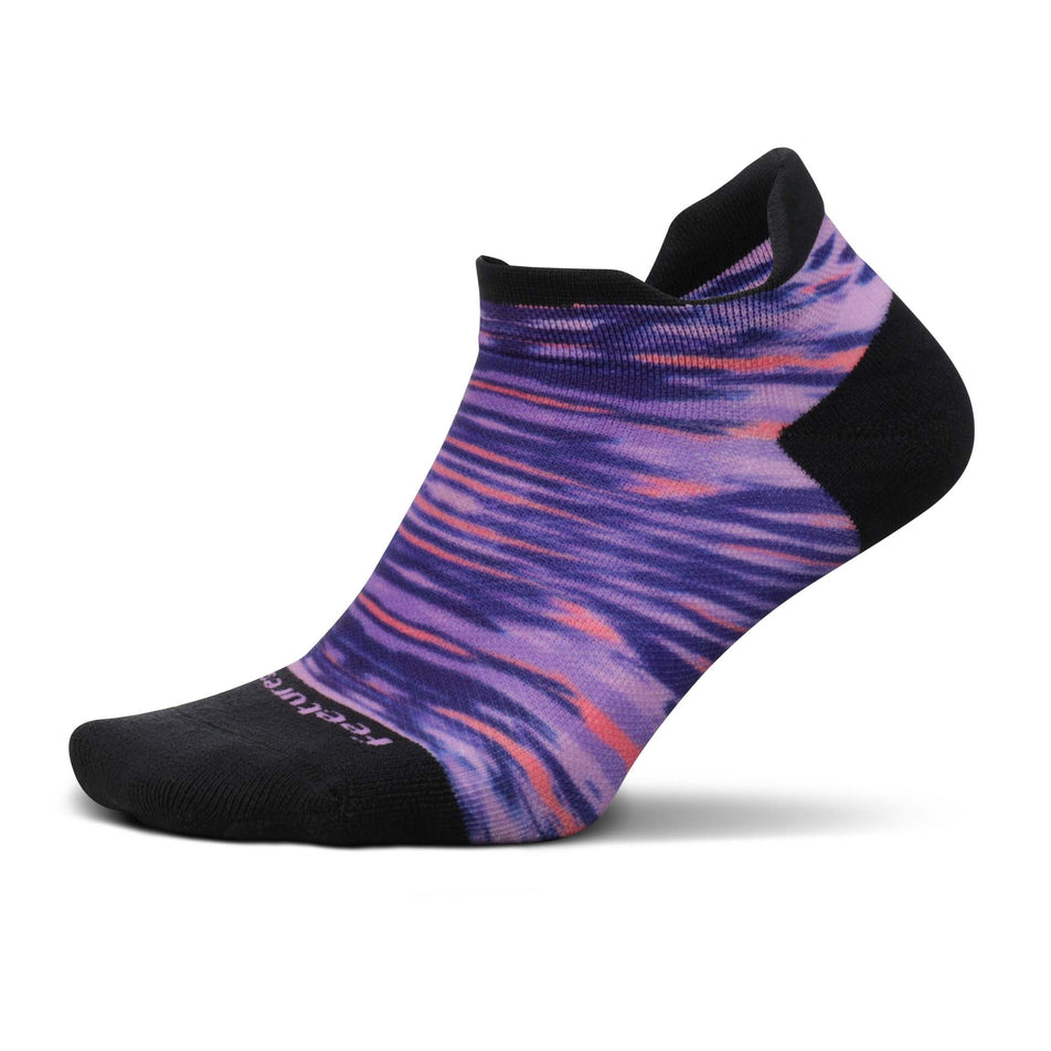 Lateral side of the left sock from a pair of Feetures Unisex Elite Light Cushion No Show Tab Running Socks in the Reflection Purple colourway (8135781810338)