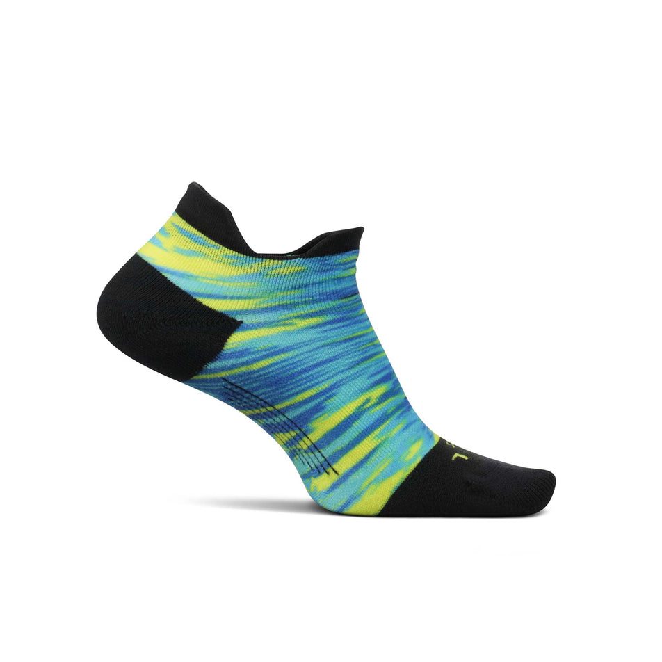 Medial side of the left sock from a pair of Feetures Unisex Elite Light Cushion No Show Tab Running Socks in the Reflection Blue colourway (8135797637282)