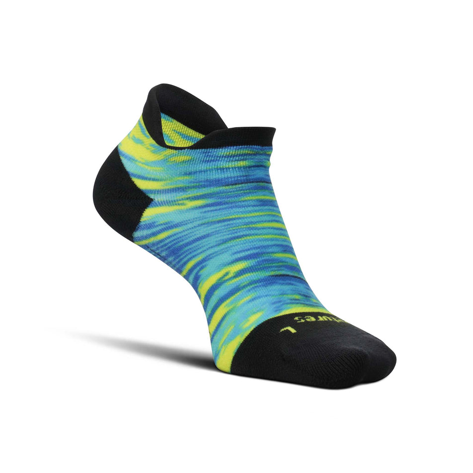 Medial side of the left sock from a pair of Feetures Unisex Elite Light Cushion No Show Tab Running Socks in the Reflection Blue colourway (8135797637282)