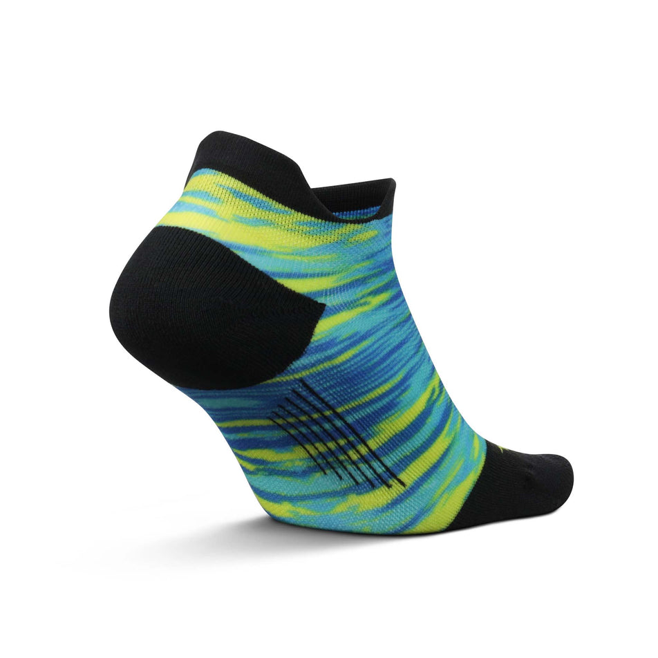 Lateral underside of the left sock from a pair of Feetures Unisex Elite Light Cushion No Show Tab Running Socks in the Reflection Blue colourway (8135797637282)