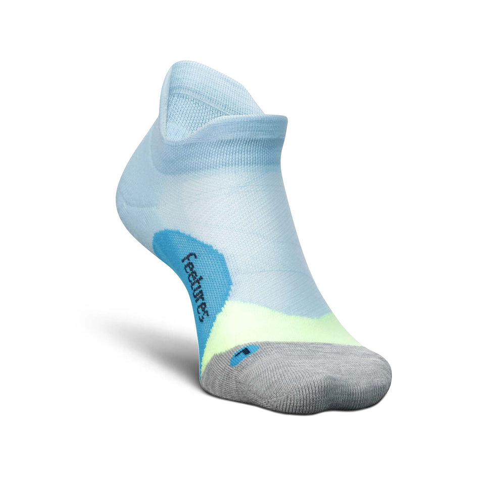 Medial-front side of the left sock from a pair of Unisex Elite Light Cushion No Show Tab running socks in the Blue Crystal colourway (8149358248098)