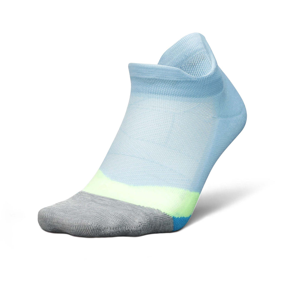 Lateral side of the left sock from a pair of Unisex Elite Light Cushion No Show Tab running socks in the Blue Crystal colourway (8149358248098)