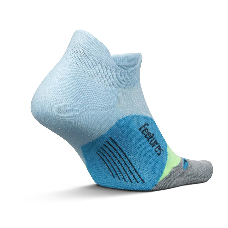 Medial side of the left sock from a pair of Unisex Elite Light Cushion No Show Tab running socks in the Blue Crystal colourway (8149358248098)