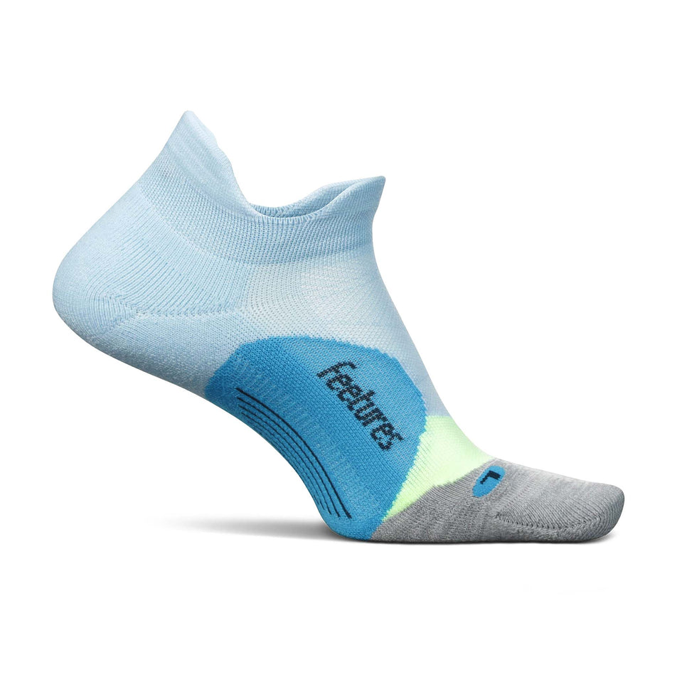 Medial side of the left sock from a pair of Unisex Elite Light Cushion No Show Tab running socks in the Blue Crystal colourway (8149358248098)