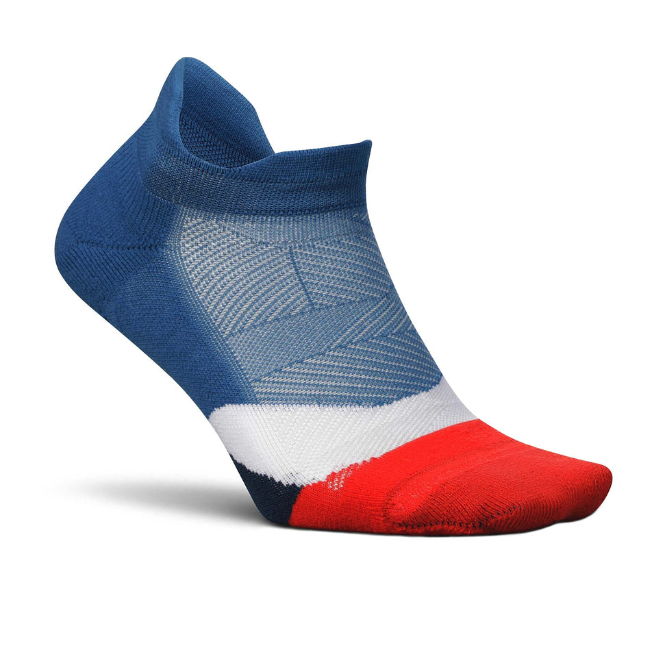 Lateral side of the right sock from a pair of Feetures Unisex Elite Light Cushion No Show Tab running socks in the Atmospheric Blue colourway (8149374075042)