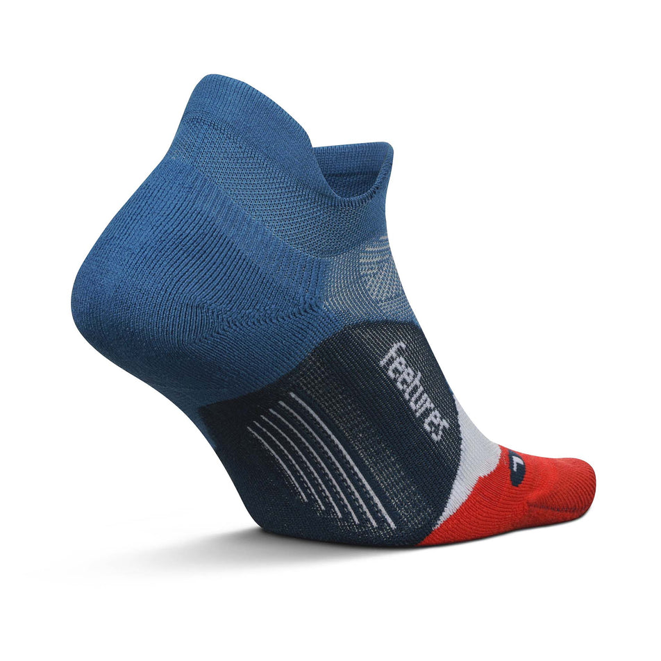 Medial side of the left sock from a pair of Feetures Unisex Elite Light Cushion No Show Tab running socks in the Atmospheric Blue colourway (8149374075042)