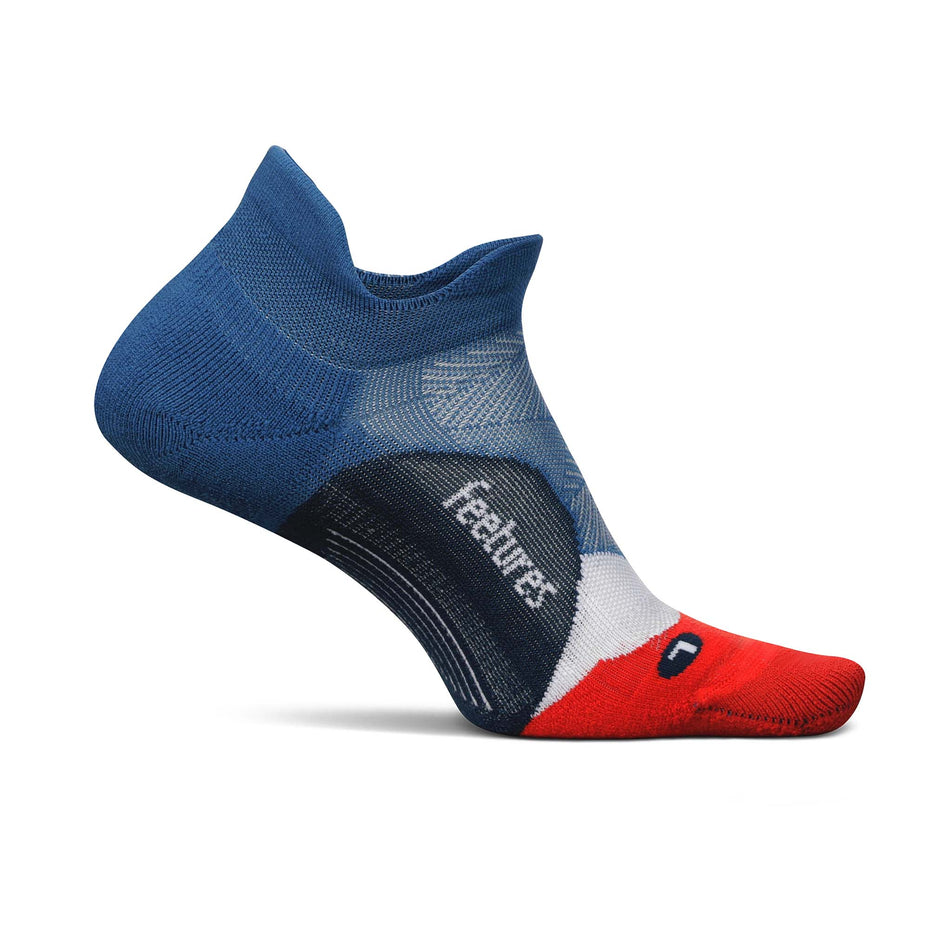 Medial side of the left sock from a pair of Feetures Unisex Elite Light Cushion No Show Tab running socks in the Atmospheric Blue colourway (8149374075042)