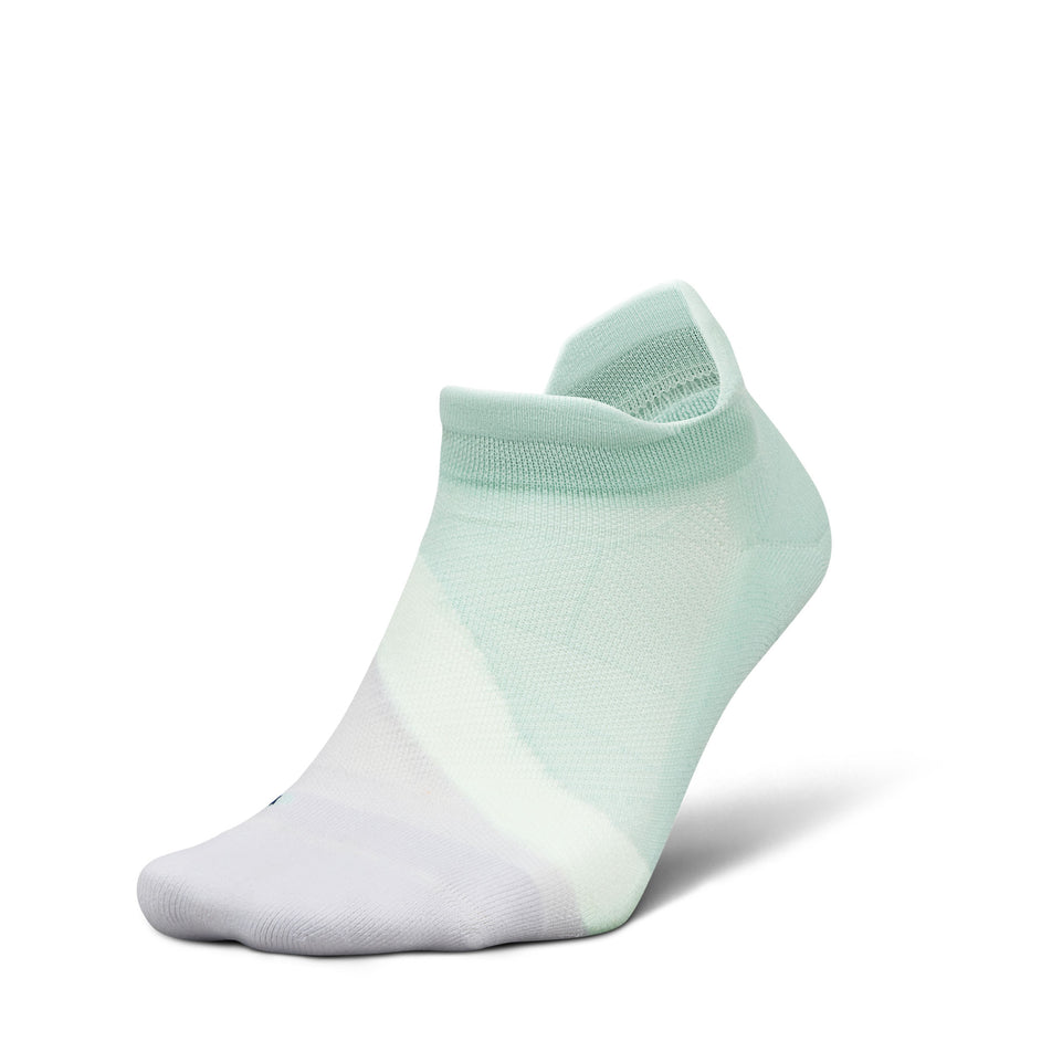 Lateral view of the left sock from a pair of Feetures Unisex Elite Light Cushion No Show Tab in the Supine Sage colourway.