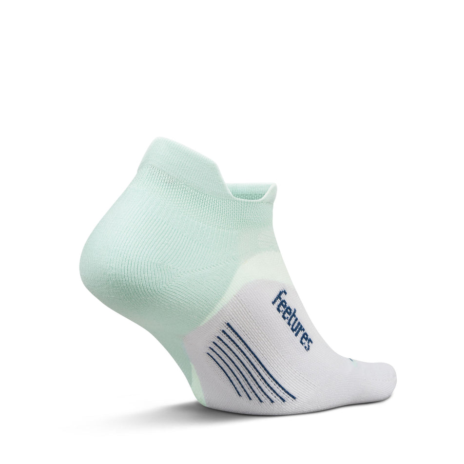 Medial view of the left sock from a pair of Feetures Unisex Elite Light Cushion No Show Tab in the Supine Sage colourway.