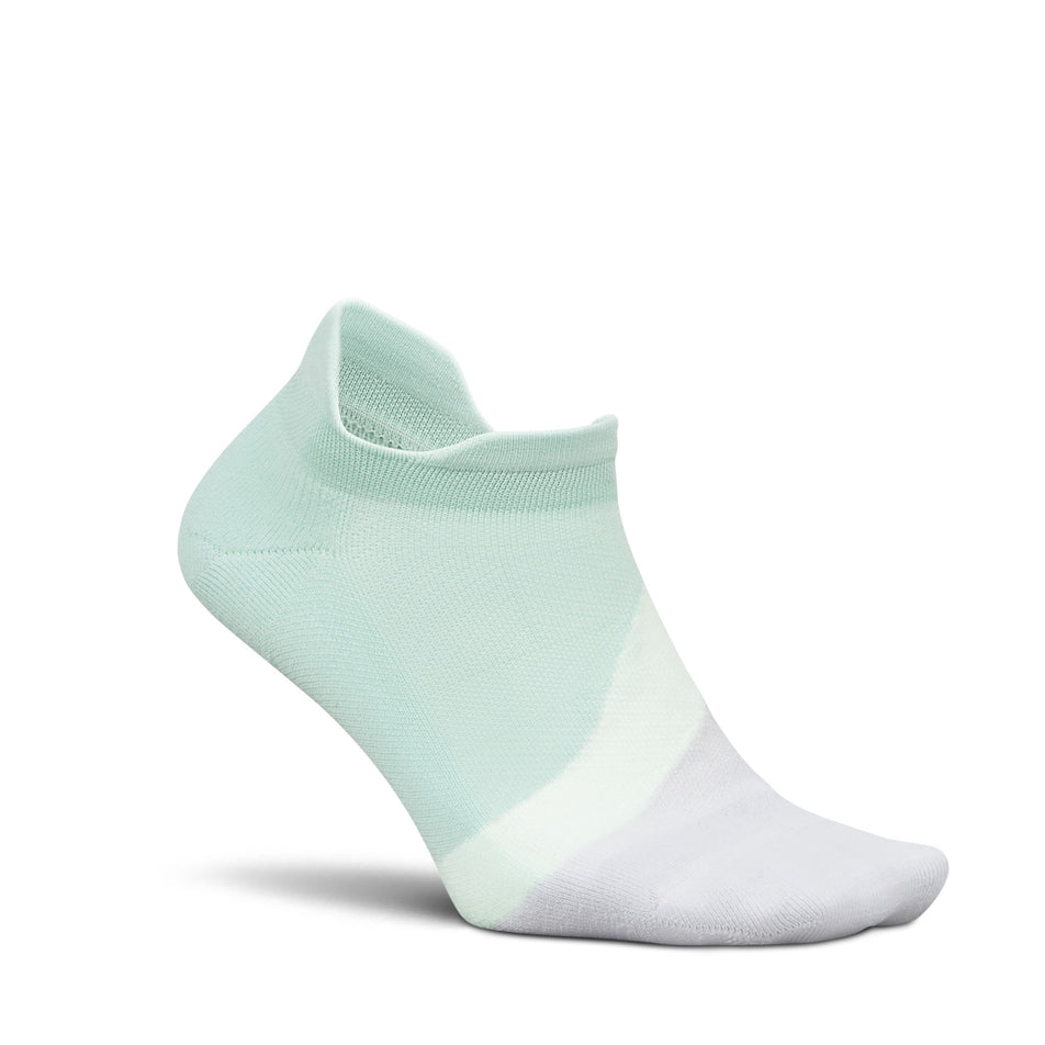 Lateral view of the right sock from a pair of Feetures Unisex Elite Light Cushion No Show Tab in the Supine Sage colourway.