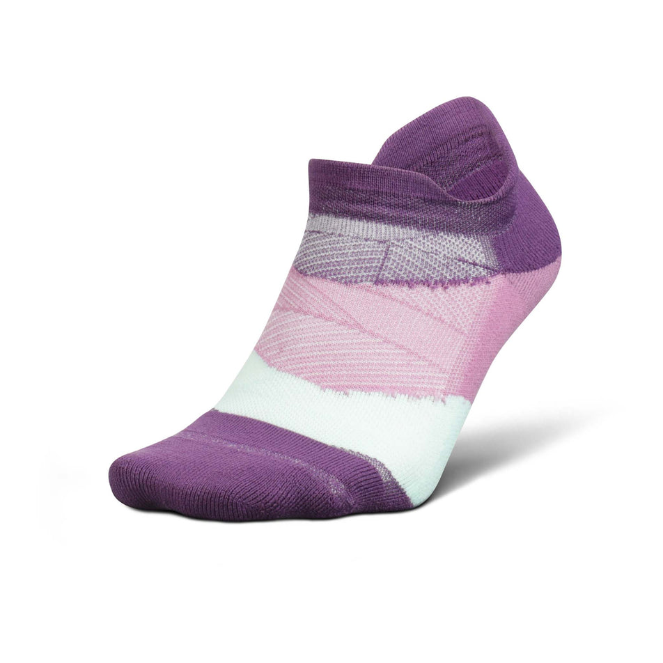 Lateral side of the left sock from a pair of Feetures Elite Ultra Light Cushion No Show Tab Running Socks in the Peak Purple colourway (8025103466658)
