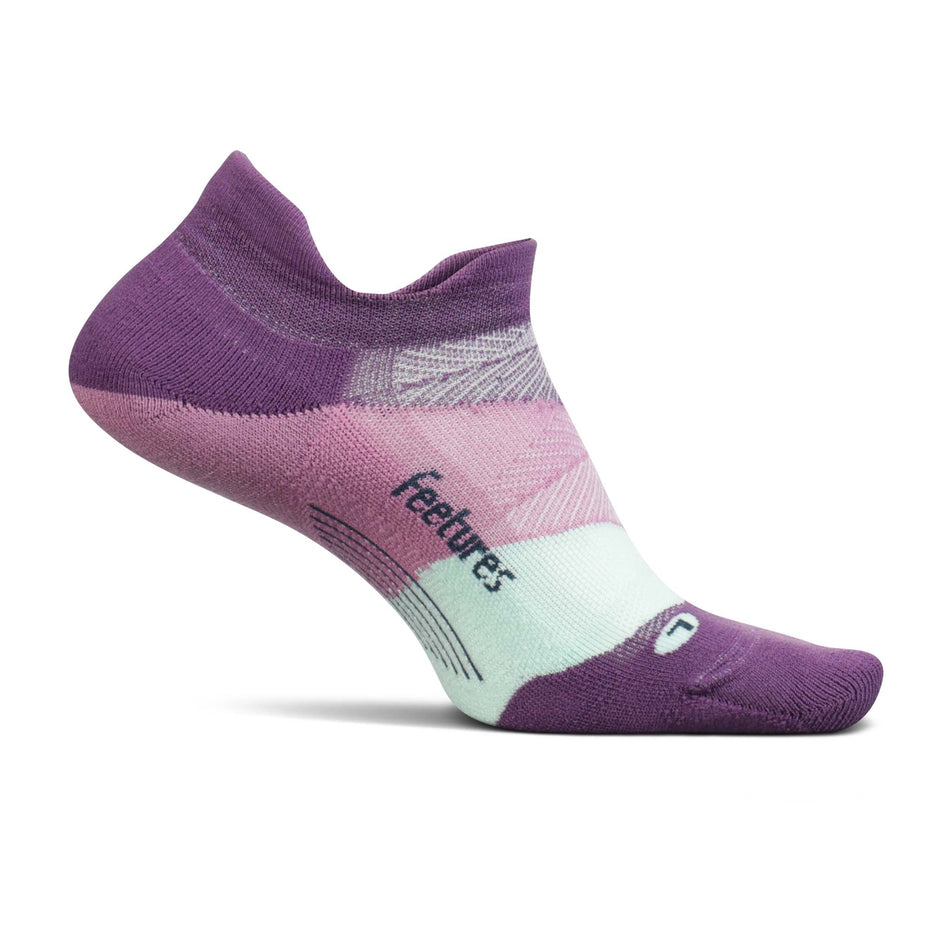 Medial side of the left sock from a pair of Feetures Elite Ultra Light Cushion No Show Tab Running Socks in the Peak Purple colourway (8025103466658)