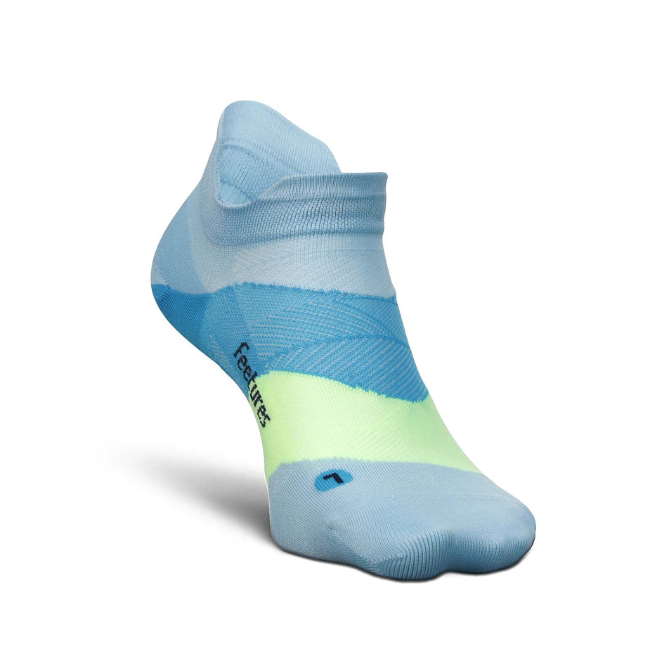 Medial-front side of the left sock from a pair of Unisex Elite Ultra Light No Show Tab running socks in the Blue Crystal colourway (8149330493602)
