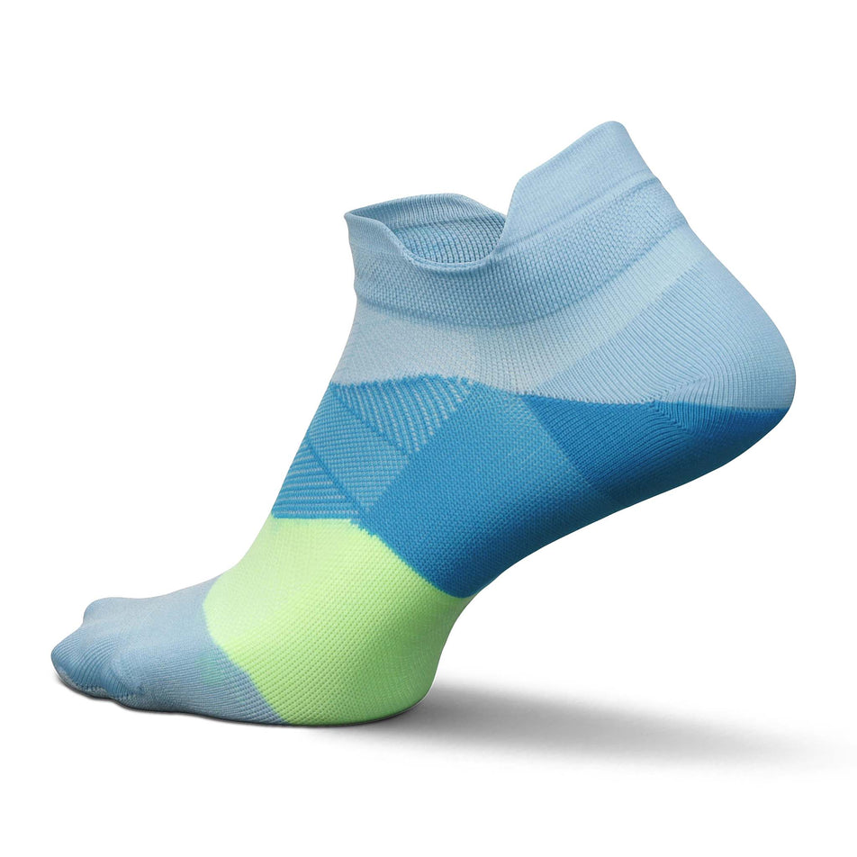 Lateral side of the left sock from a pair of Unisex Elite Ultra Light No Show Tab running socks in the Blue Crystal colourway (8149330493602)