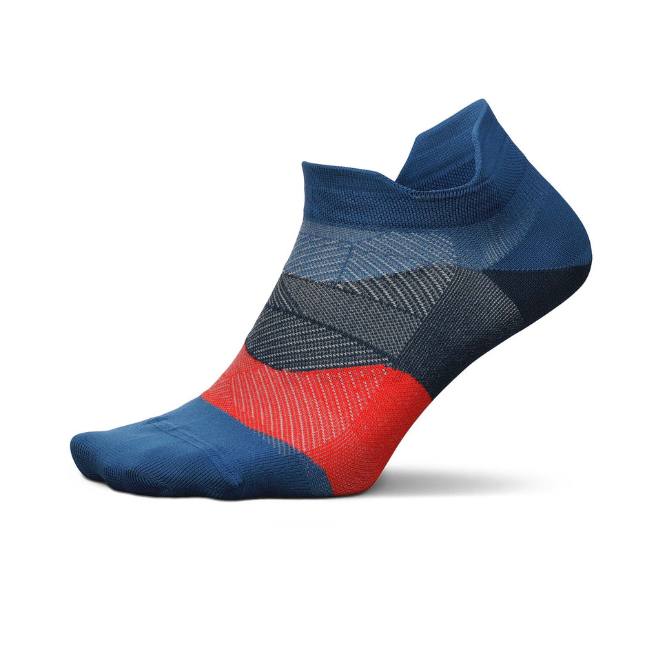 Lateral side of the left sock from a pair of Feetures Unisex Elite Ultra Light No Show Tab running socks in the Atmospheric Blue colourway (8149327904930)