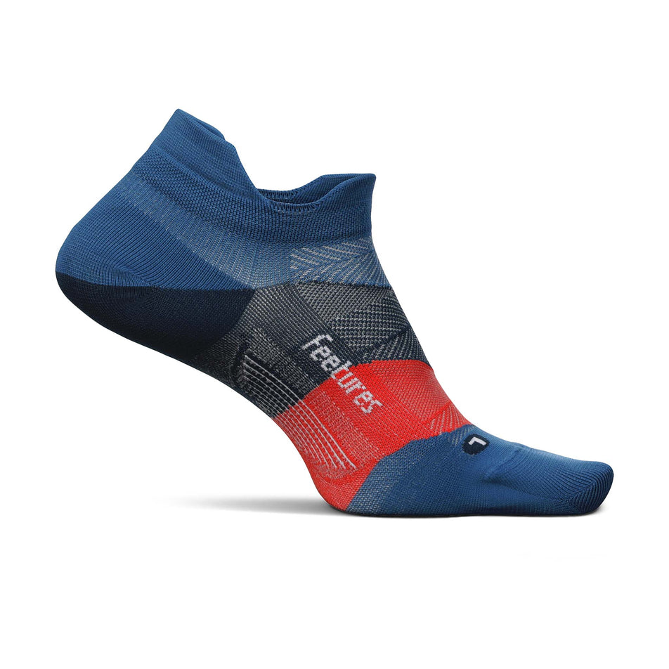 Medial side of the left sock from a pair of Feetures Unisex Elite Ultra Light No Show Tab running socks in the Atmospheric Blue colourway (8149327904930)