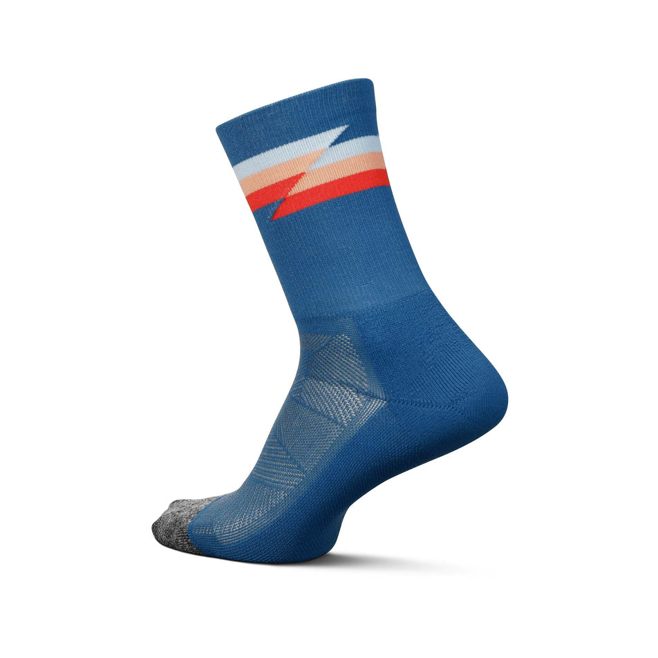 Lateral side of the left sock from a pair of Feetures Unisex Elite Light Cushion Mini Crew running socks in the Synthwave Blue colourway (8149397078178)