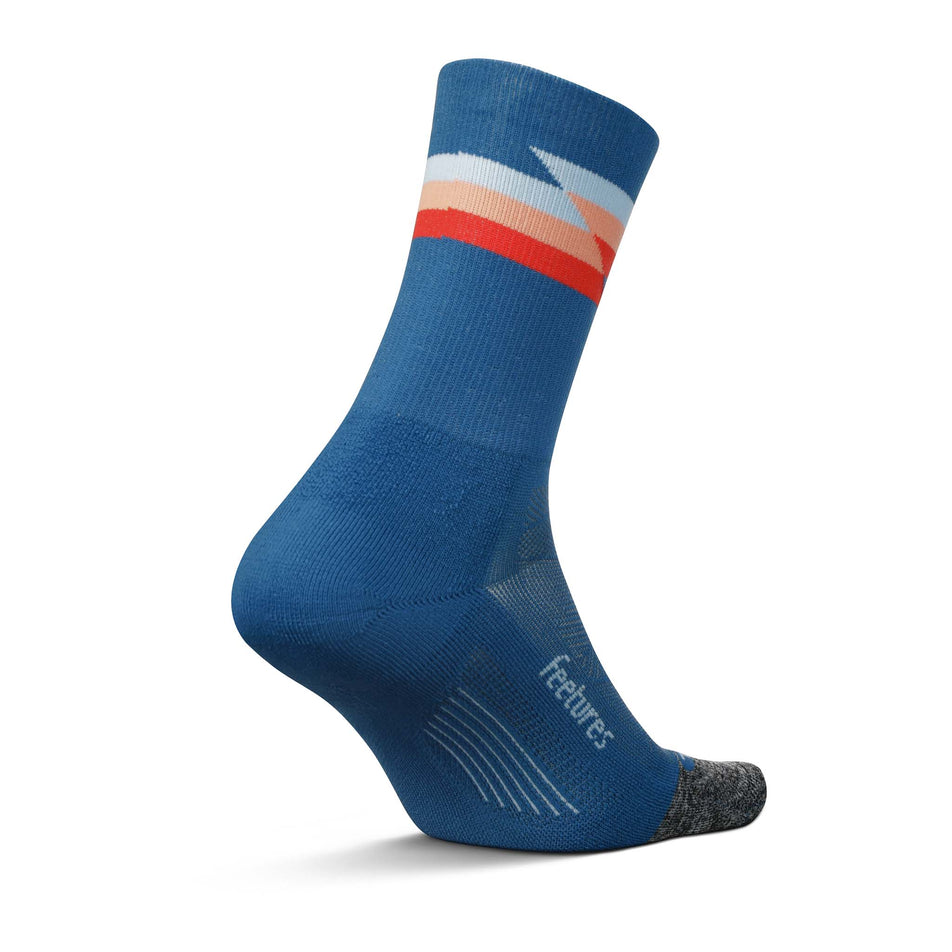 Medial side of the left sock from a pair of Feetures Unisex Elite Light Cushion Mini Crew running socks in the Synthwave Blue colourway (8149397078178)