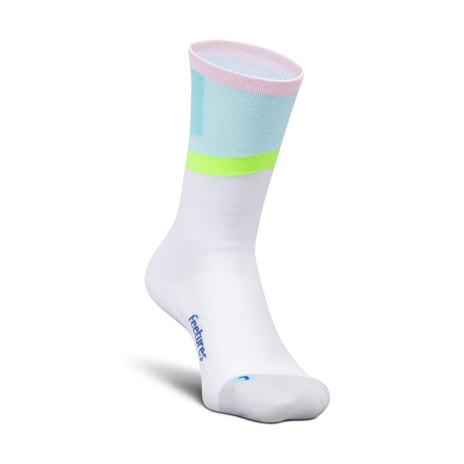 The left sock from a pair of Feetures Unisex Elite Light Cushion Mini Crew in the Candy Court colourway.