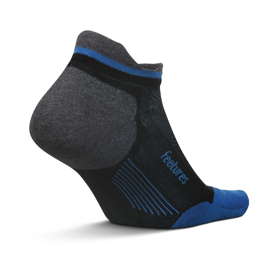 Medial side of the left sock from a pair of Feetures Unisex Elite Max Cushion No Show Tab running socks in the Tech Blue colourway (8149390098594)