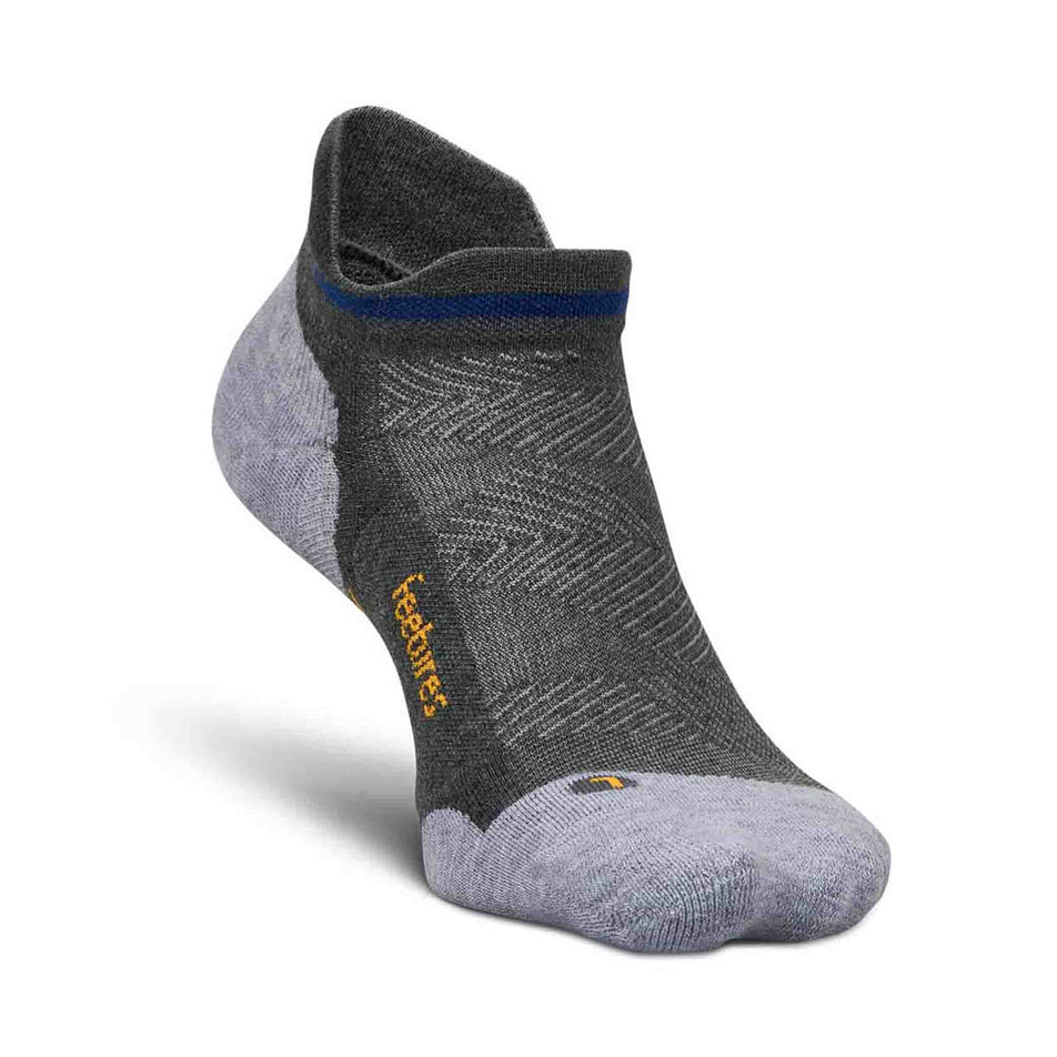 The left sock from a pair of Feetures Unisex Elite Max Cushion No Show Tab in the Iron Seal colourway. (8583362609314)