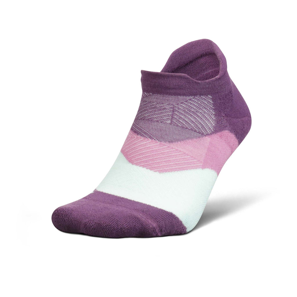 Lateral side of the left sock from a pair of Feetures Unisex Elite Max Cushion No Show Tab Running Socks in the Peak Purple colourway (8025199739042)