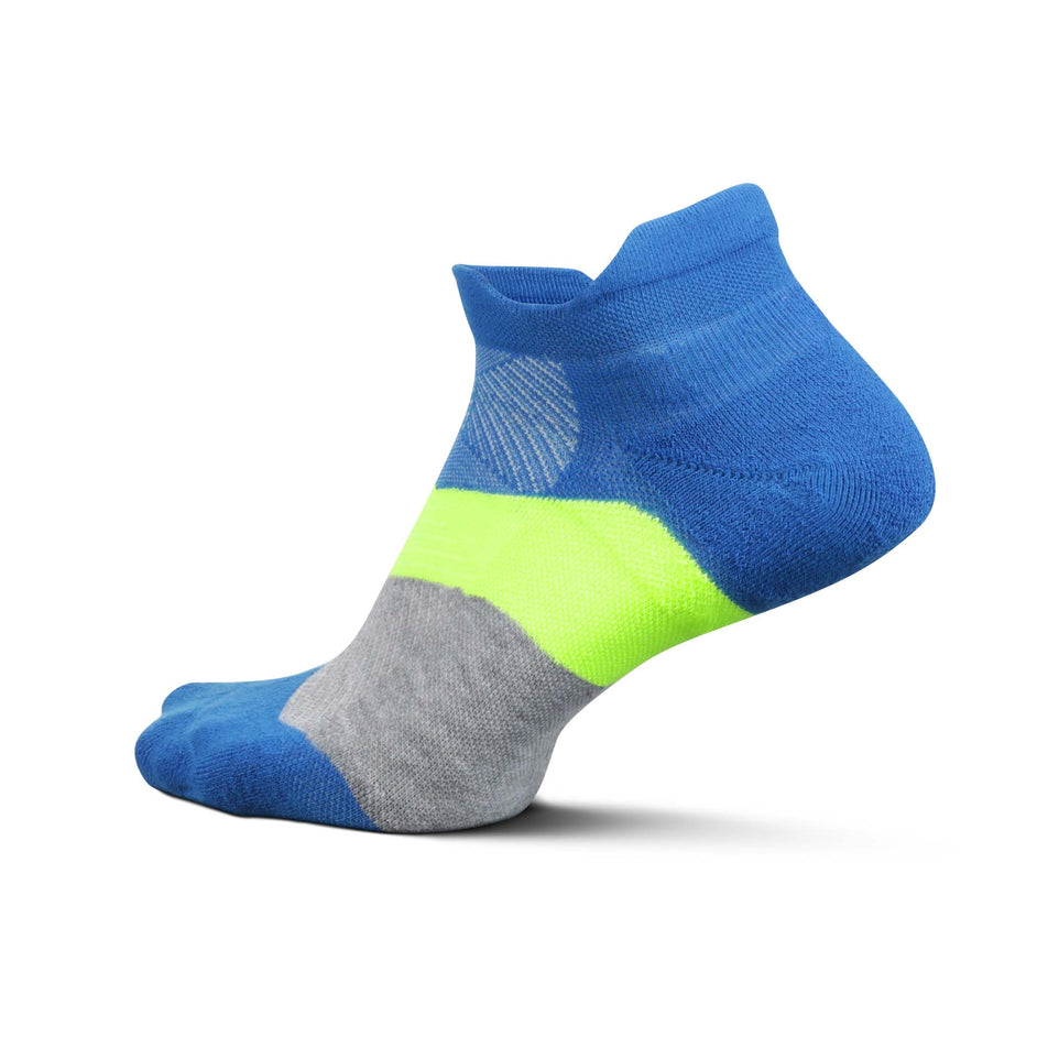 Lateral side of the left sock from a pair of Feetures Unisex Elite Max Cushion No Show Tab in the Boulder Blue colourway (8025220481186)