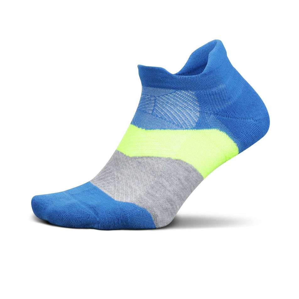 Lateral side of the left sock from a pair of Feetures Unisex Elite Max Cushion No Show Tab in the Boulder Blue colourway (8025220481186)