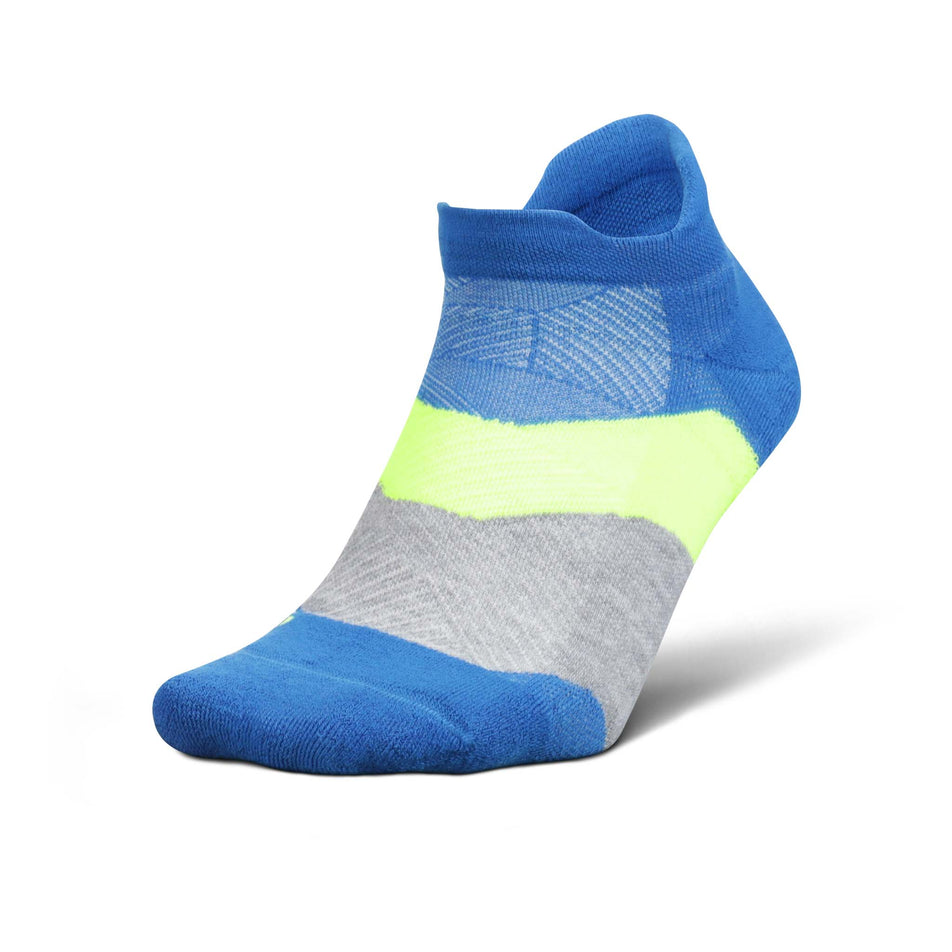 Lateral side of the left sock from a pair of Feetures Unisex Elite Max Cushion No Show Tab in the Boulder Blue colourway (8025220481186)